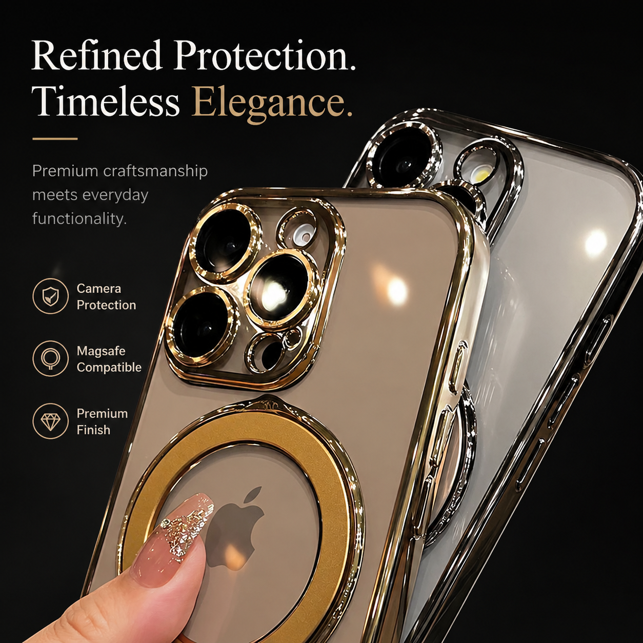 Premium iPhone Case MagSafe Compatible Magnetic Protective Cover Transparent Acrylic Back Plating Frame Built In Stand Shockproof PC Bumper Texture