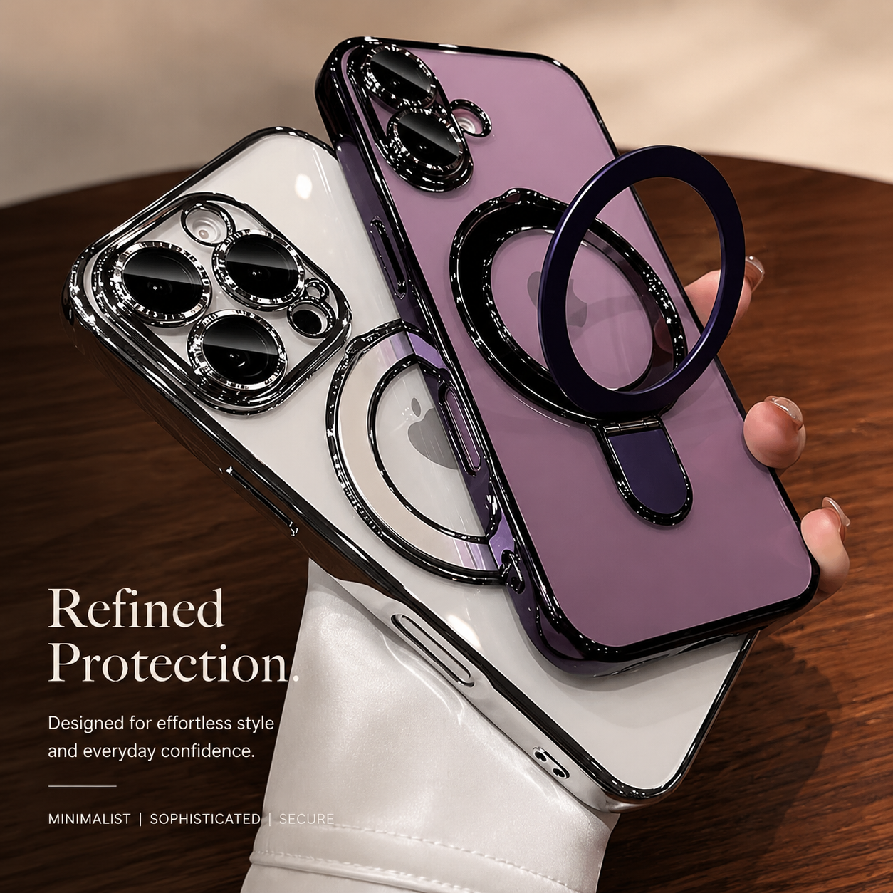 Premium iPhone Case MagSafe Compatible Magnetic Protective Cover Transparent Acrylic Back Plating Frame Built In Stand Shockproof PC Bumper Texture