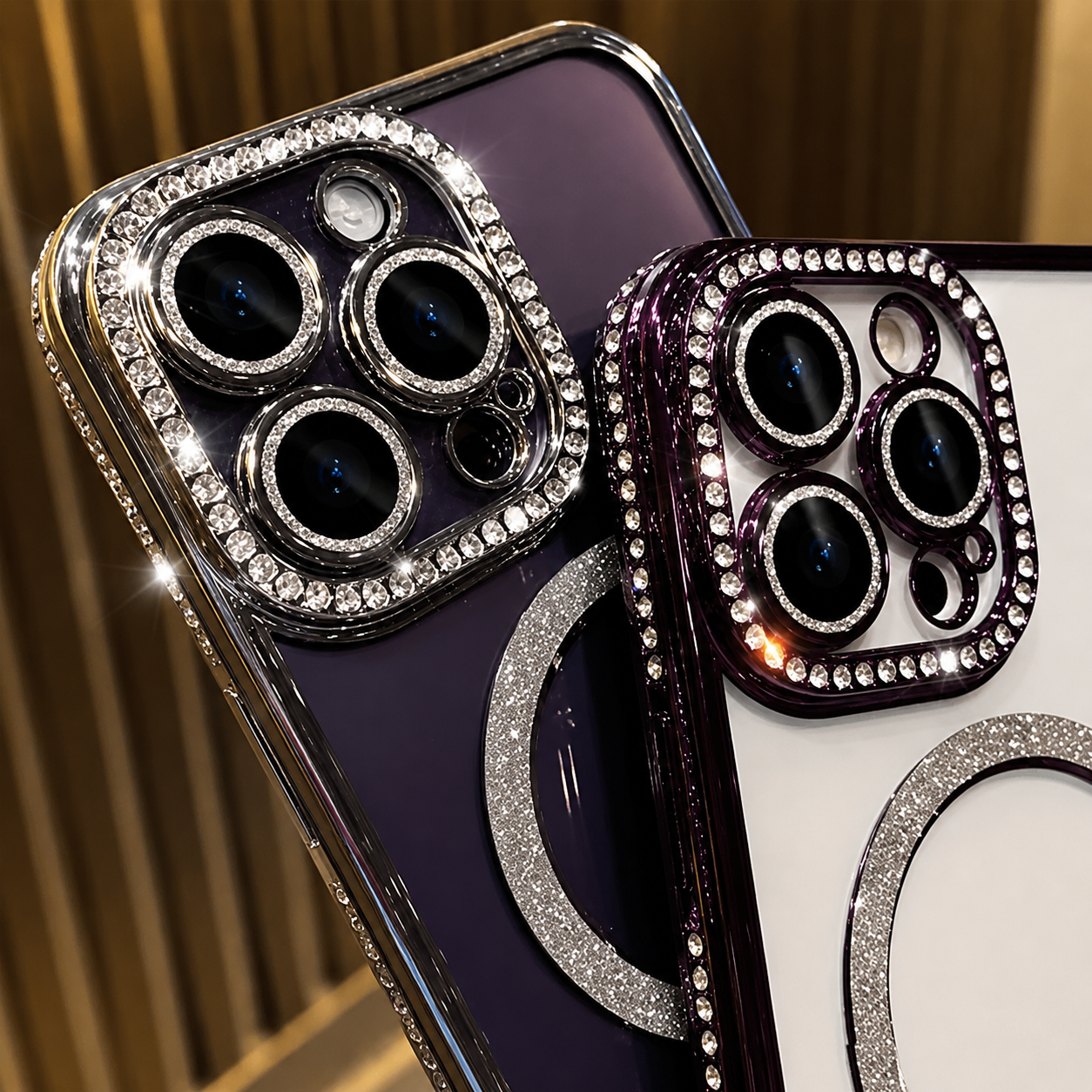 Premium iPhone Case MagSafe Compatible Magnetic Protective Cover Transparent Glitter Diamond Design Shockproof Bumper Camera Lens Guard Lightweight