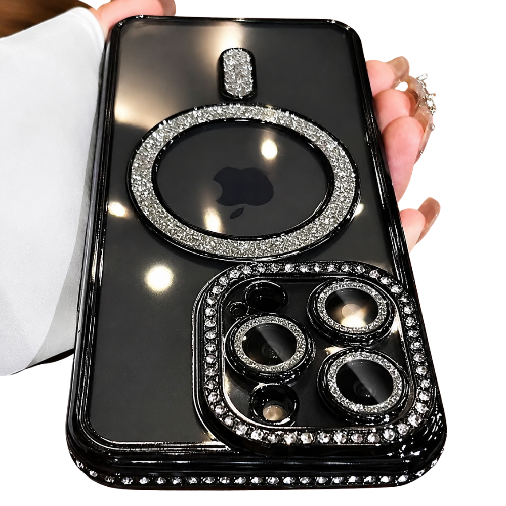 Premium iPhone Case MagSafe Compatible Magnetic Protective Cover Transparent Glitter Diamond Design Shockproof Bumper Camera Lens Guard Lightweight
