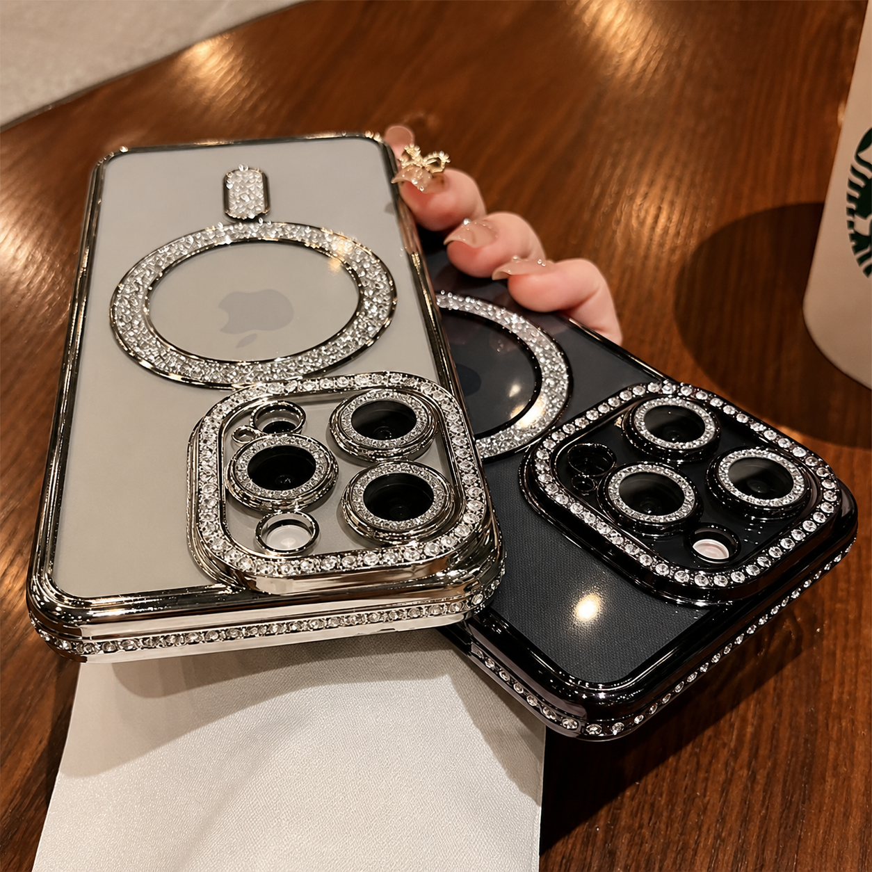 Premium iPhone Case MagSafe Compatible Magnetic Protective Cover Transparent Glitter Diamond Design Shockproof Bumper Camera Lens Guard Lightweight