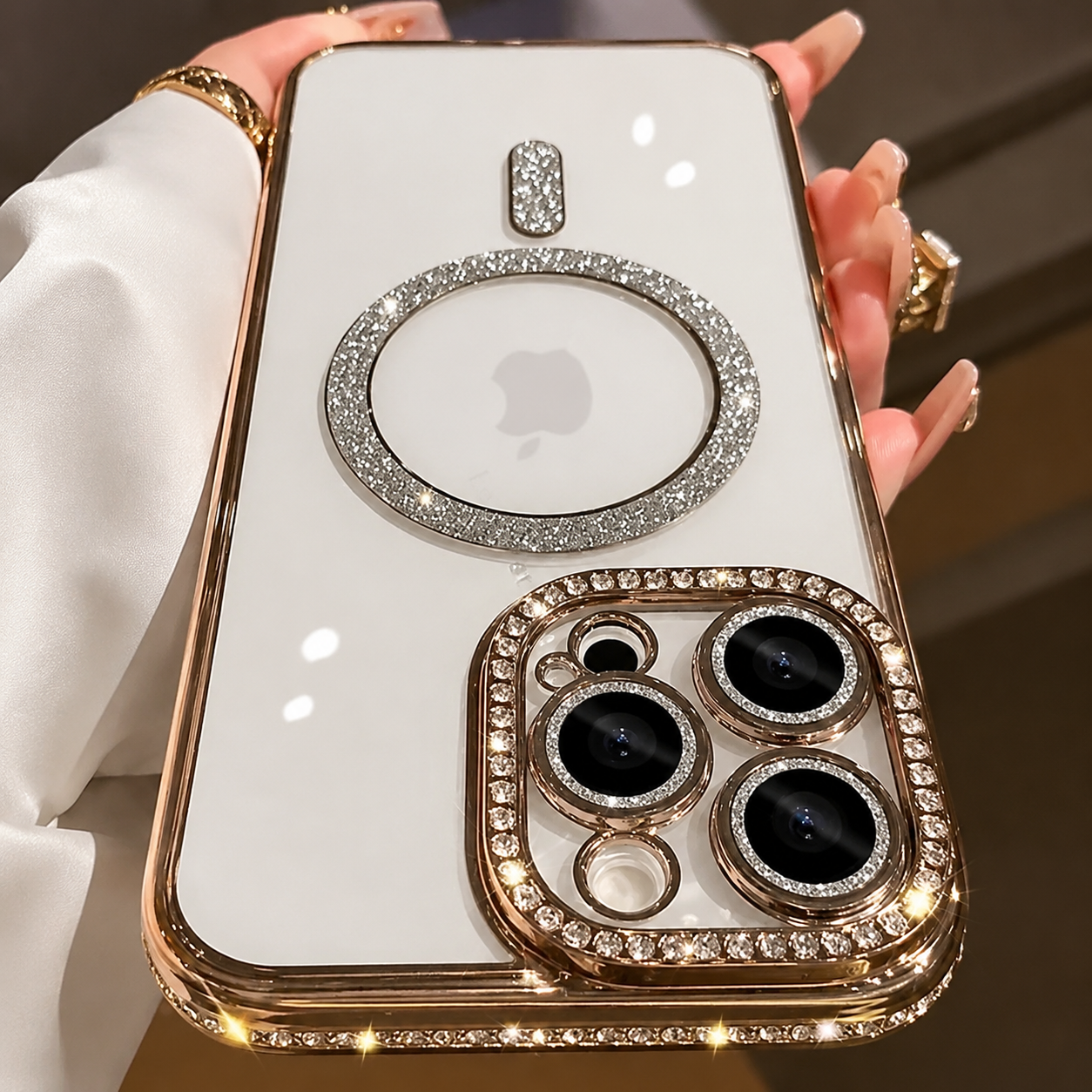 Premium iPhone Case MagSafe Compatible Magnetic Protective Cover Transparent Glitter Diamond Design Shockproof Bumper Camera Lens Guard Lightweight