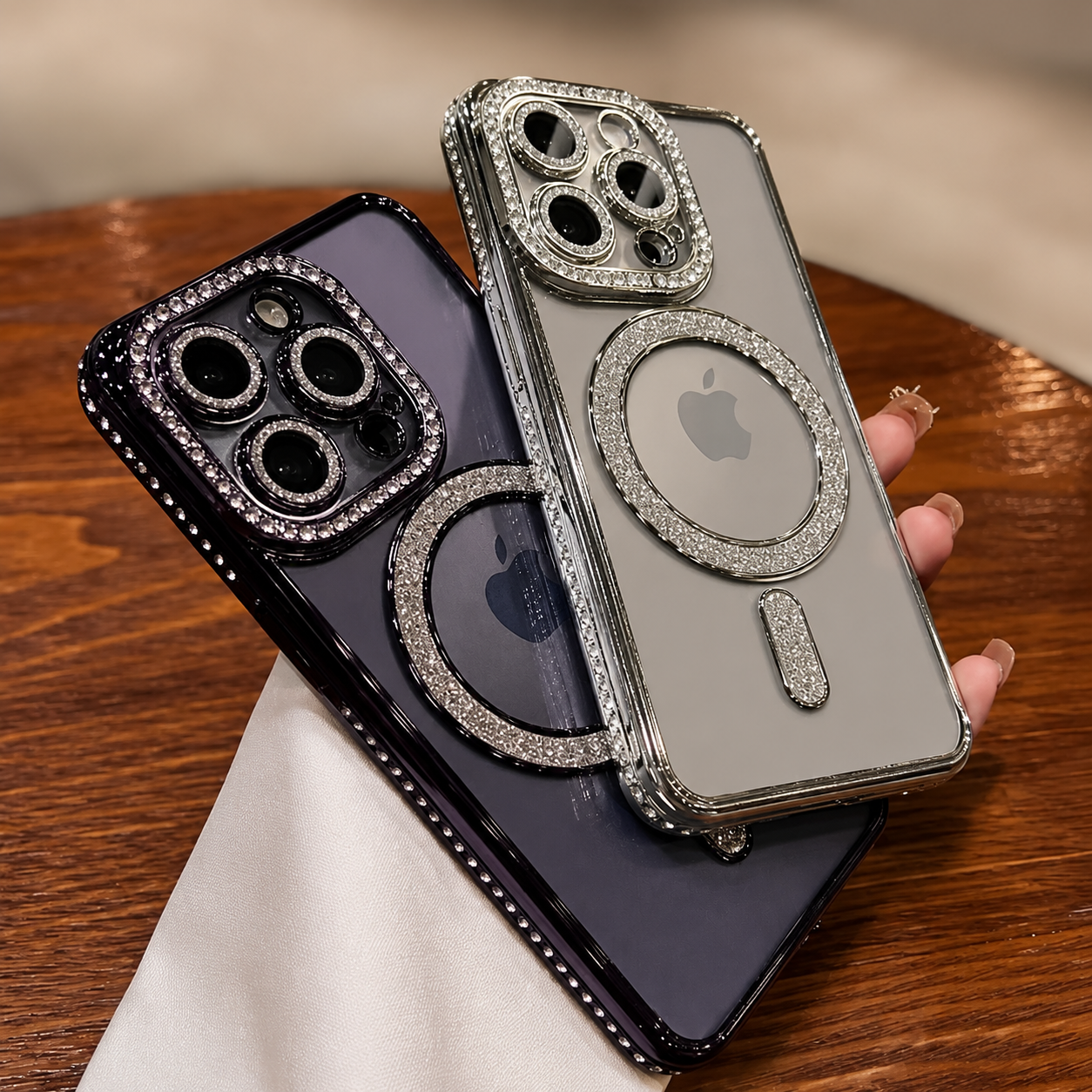 Premium iPhone Case MagSafe Compatible Magnetic Protective Cover Transparent Glitter Diamond Design Shockproof Bumper Camera Lens Guard Lightweight