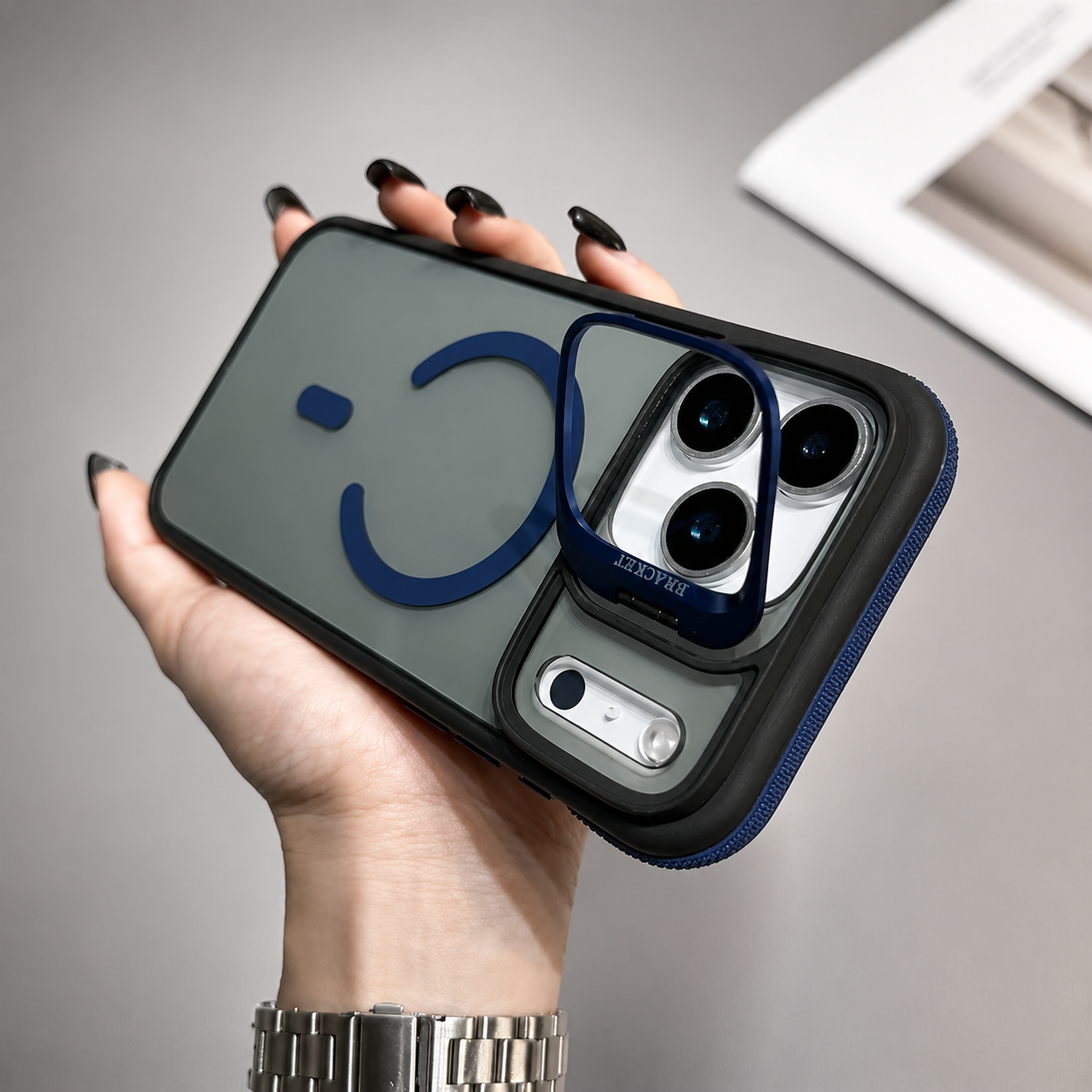Premium iPhone Case MagSafe Compatible Magnetic Protective Cover Transparent Matte Back Built In Kickstand Shockproof Camera Lens Guard Wireless Charging