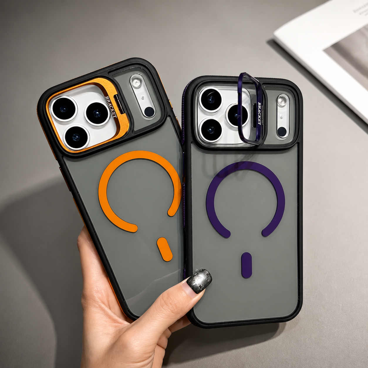Premium iPhone Case MagSafe Compatible Magnetic Protective Cover Transparent Matte Back Built In Kickstand Shockproof Camera Lens Guard Wireless Charging
