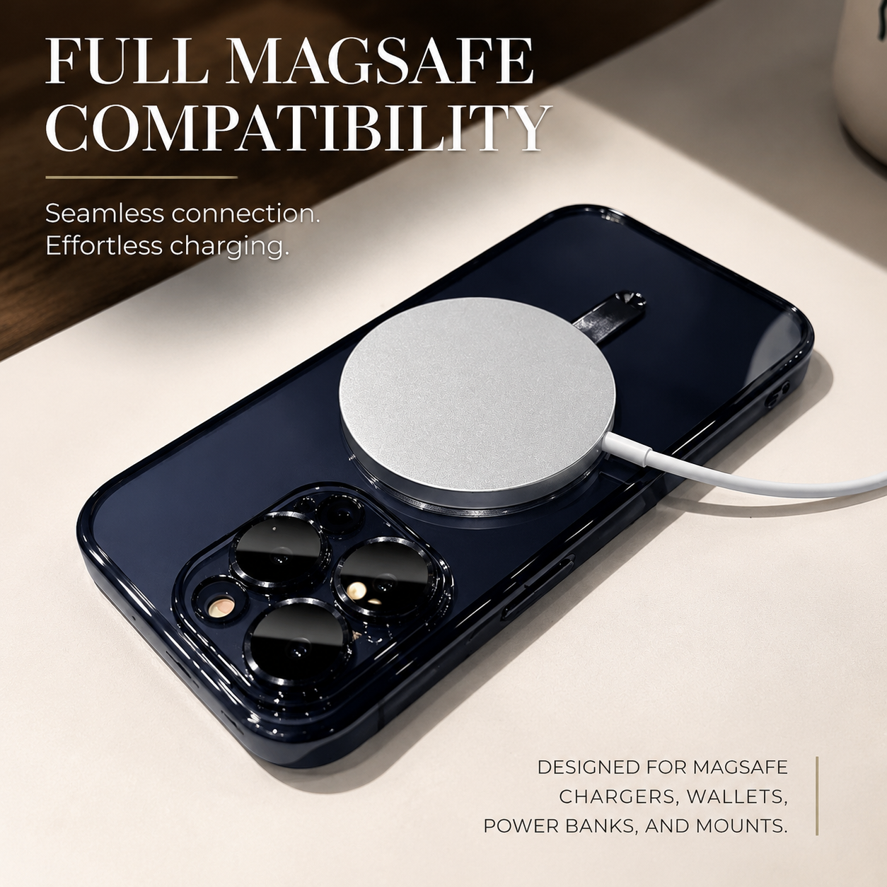 Premium iPhone Case MagSafe Compatible Magnetic Protective Cover Transparent TPU Desert Gold Finish Shockproof Camera Lens Guard Anti Yellowing