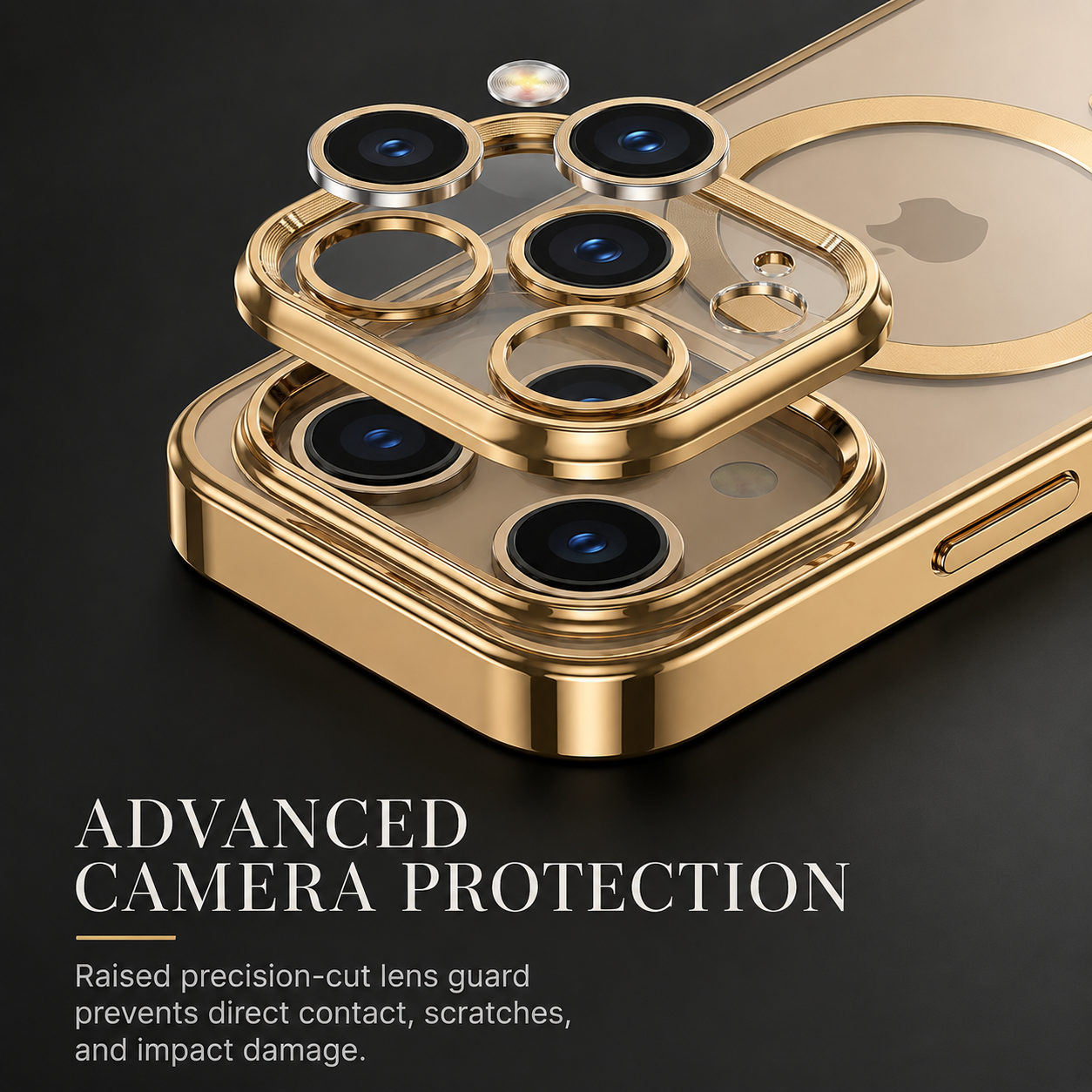 Premium iPhone Case MagSafe Compatible Magnetic Protective Cover Transparent TPU Desert Gold Finish Shockproof Camera Lens Guard Anti Yellowing