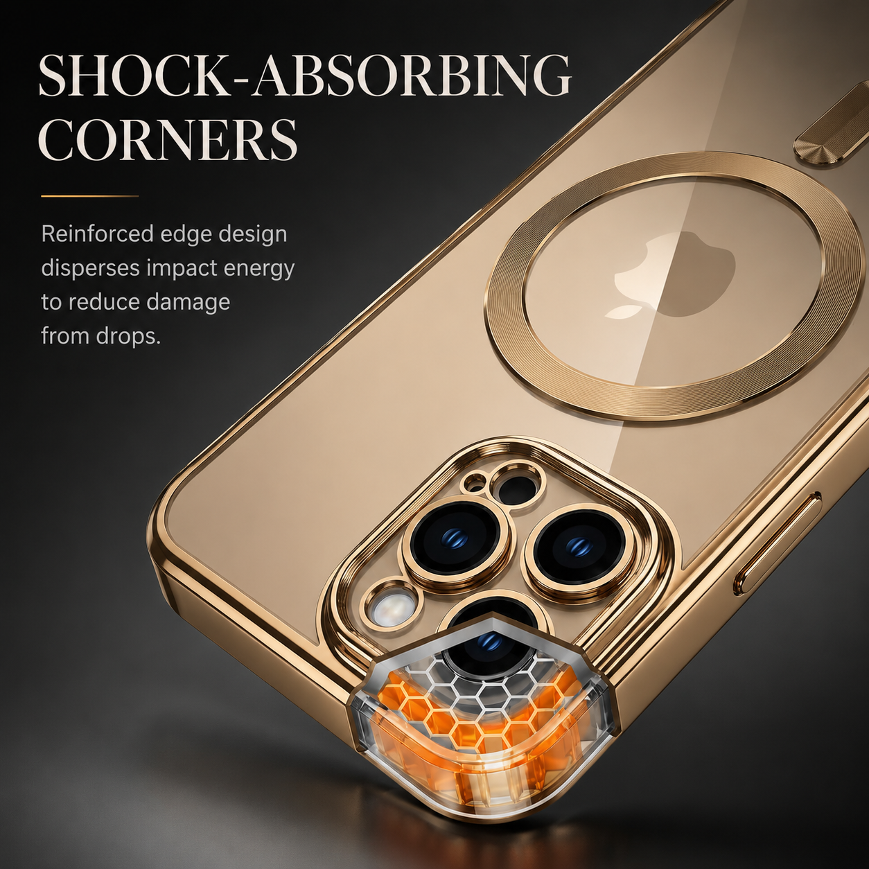Premium iPhone Case MagSafe Compatible Magnetic Protective Cover Transparent TPU Desert Gold Finish Shockproof Camera Lens Guard Anti Yellowing