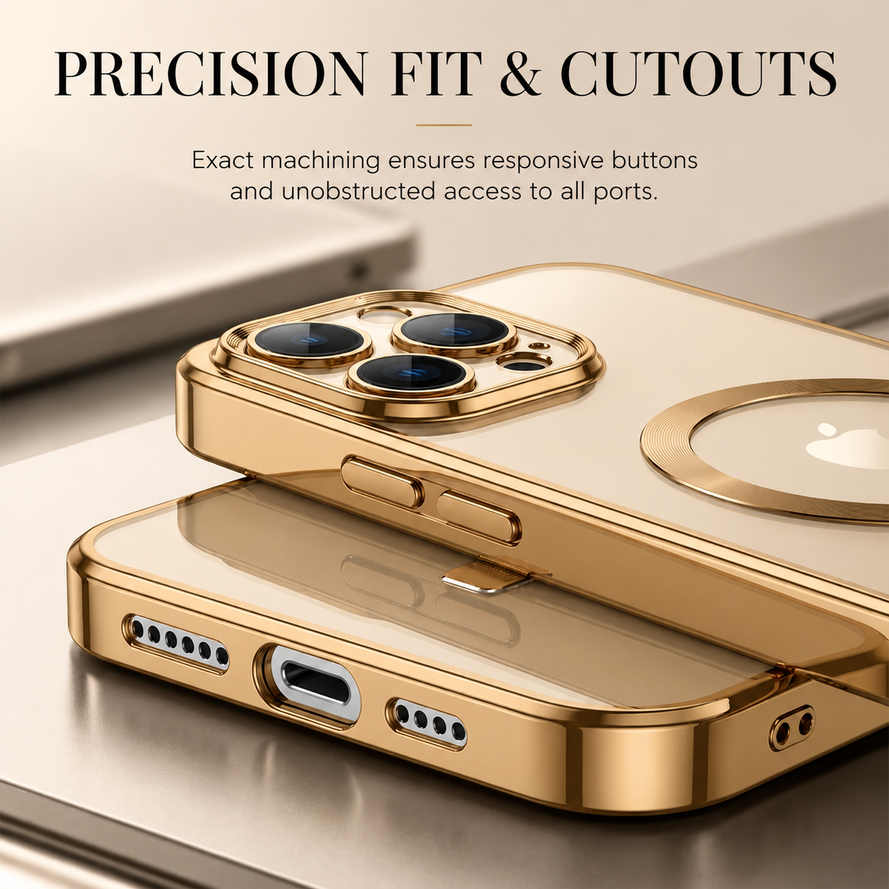 Premium iPhone Case MagSafe Compatible Magnetic Protective Cover Transparent TPU Desert Gold Finish Shockproof Camera Lens Guard Anti Yellowing