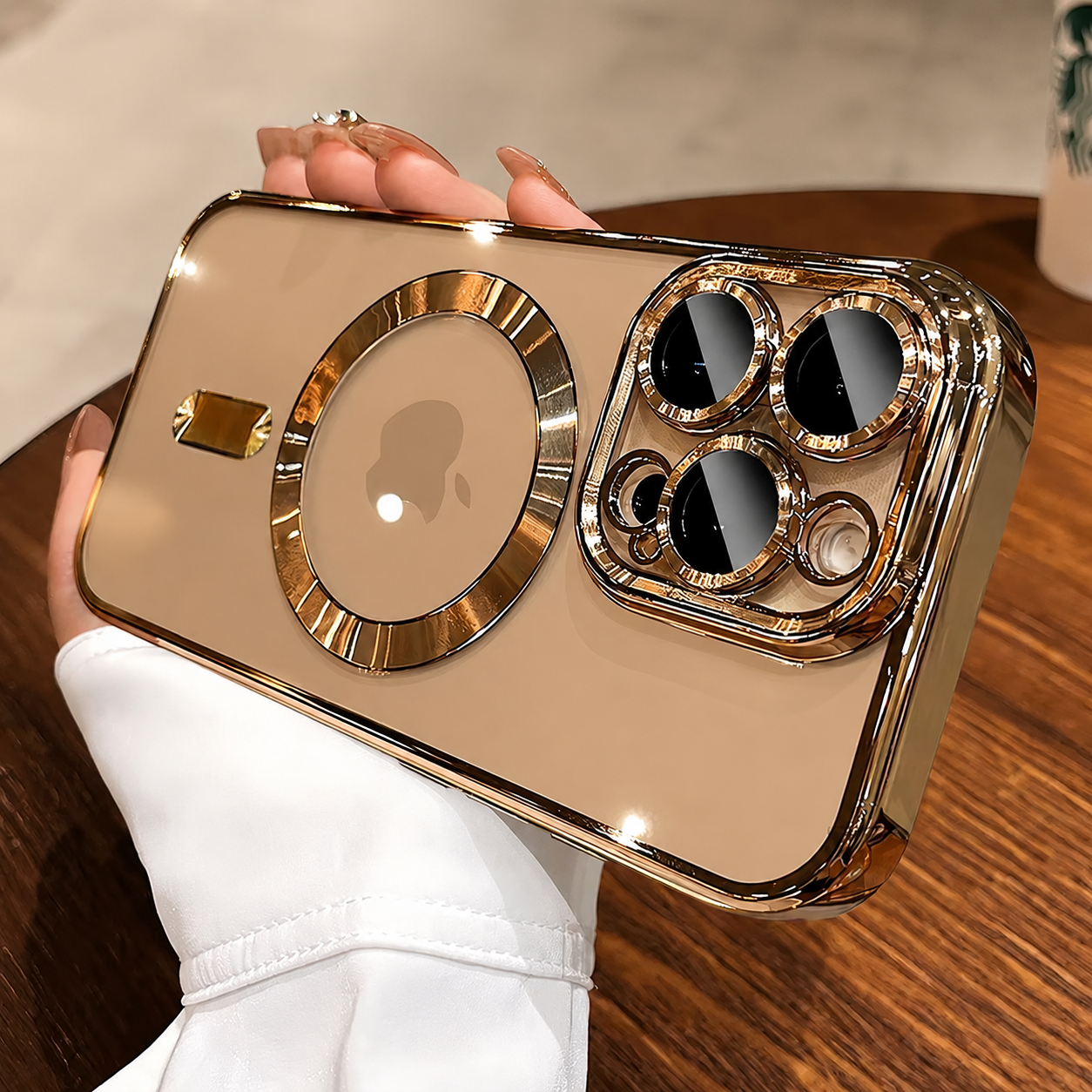 Premium iPhone Case MagSafe Compatible Magnetic Protective Cover Transparent TPU Desert Gold Finish Shockproof Camera Lens Guard Anti Yellowing