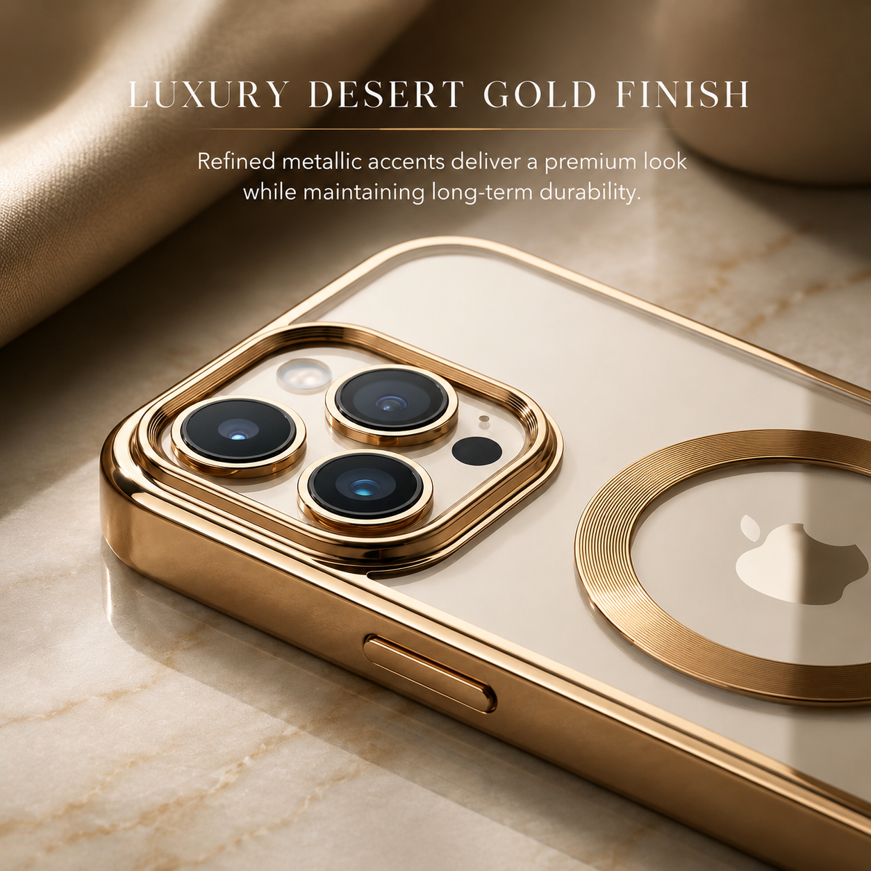 Premium iPhone Case MagSafe Compatible Magnetic Protective Cover Transparent TPU Desert Gold Finish Shockproof Camera Lens Guard Anti Yellowing