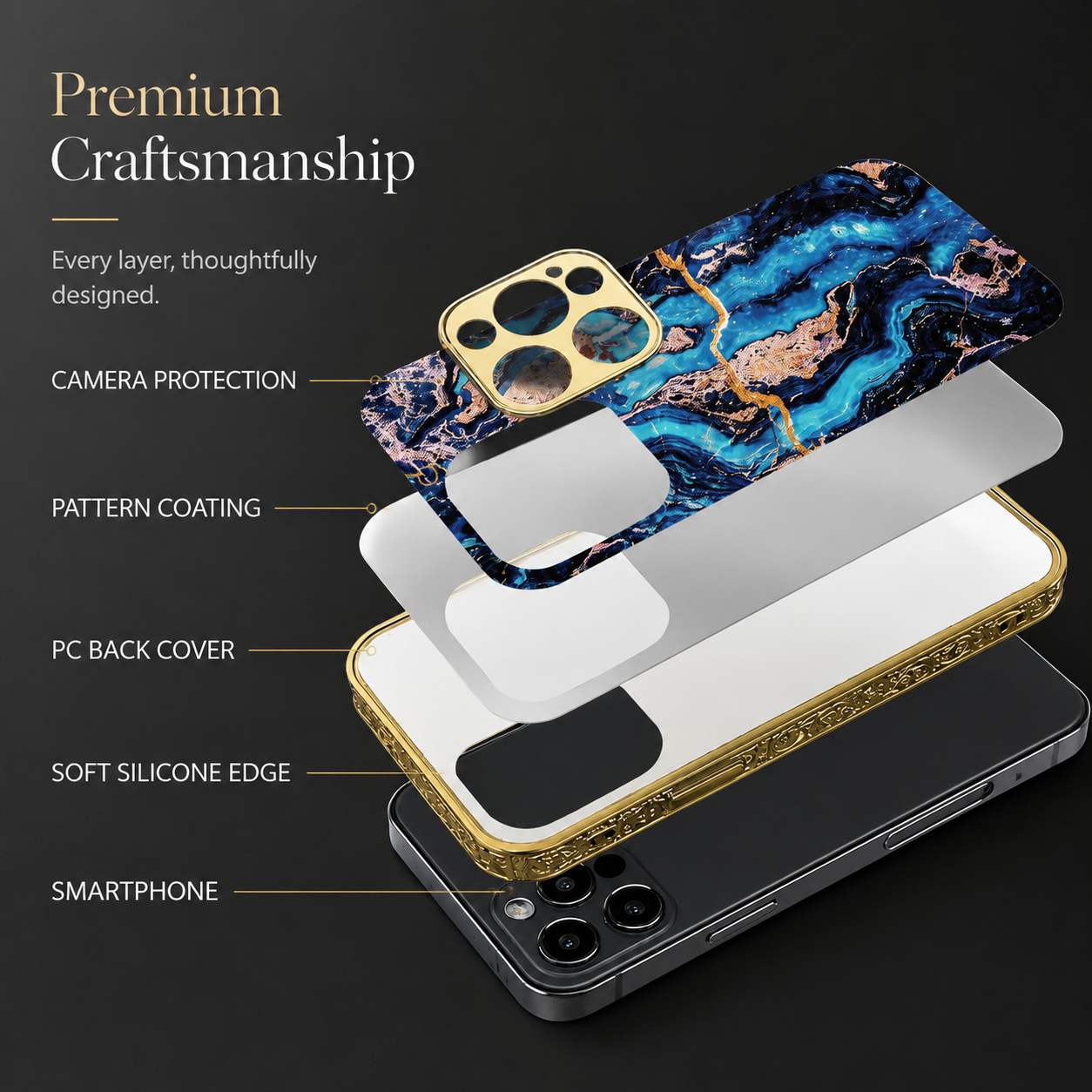 Premium iPhone Case MagSafe Compatible Marble Texture Protective Cover Gold Frame Design Shockproof Camera Lens Guard Wireless Charging Anti Scratch