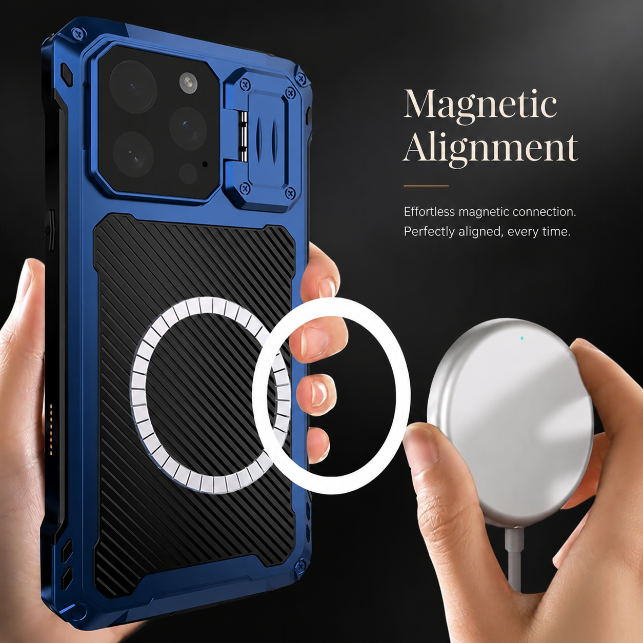 Premium iPhone Case MagSafe Compatible Metal Armor Design with Camera Lens Protection, Dual Layer Shockproof Construction, Heavy Duty Durability