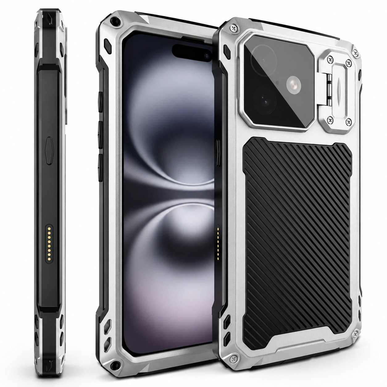 Premium iPhone Case MagSafe Compatible Metal Armor Design with Camera Lens Protection, Dual Layer Shockproof Construction, Heavy Duty Durability