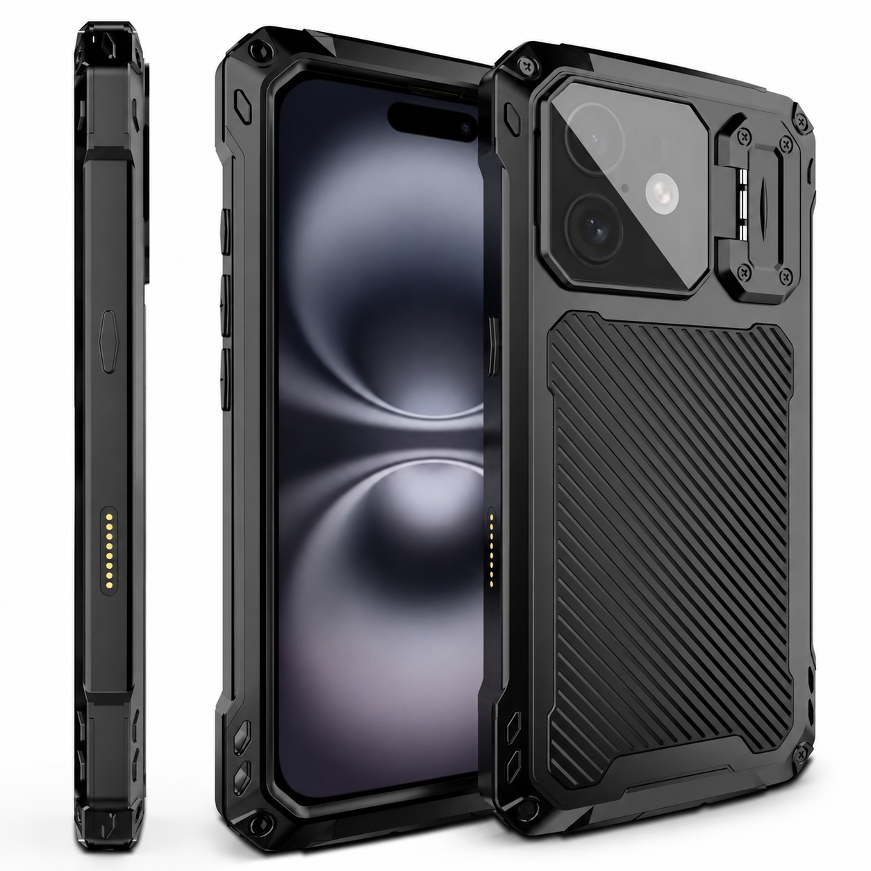 Premium iPhone Case MagSafe Compatible Metal Armor Design with Camera Lens Protection, Dual Layer Shockproof Construction, Heavy Duty Durability