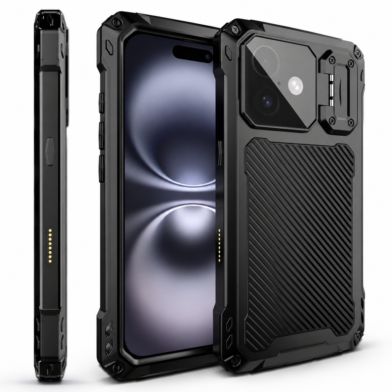 Premium iPhone Case MagSafe Compatible Metal Cover with Camera Guard Kickstand, Screen Protection, Shockproof Dual Layer Design and Durable Protection
