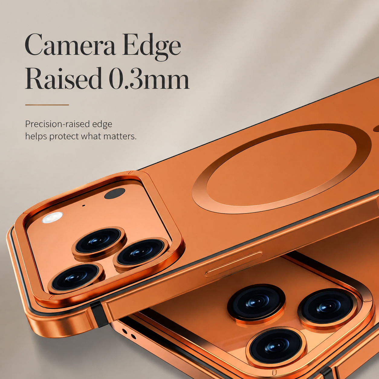 Premium iPhone Case MagSafe Compatible Orange Aluminum Alloy Cover Camera Lens Protection Shockproof Anti Scratch Finish Lightweight Secure Grip Full Coverage Design