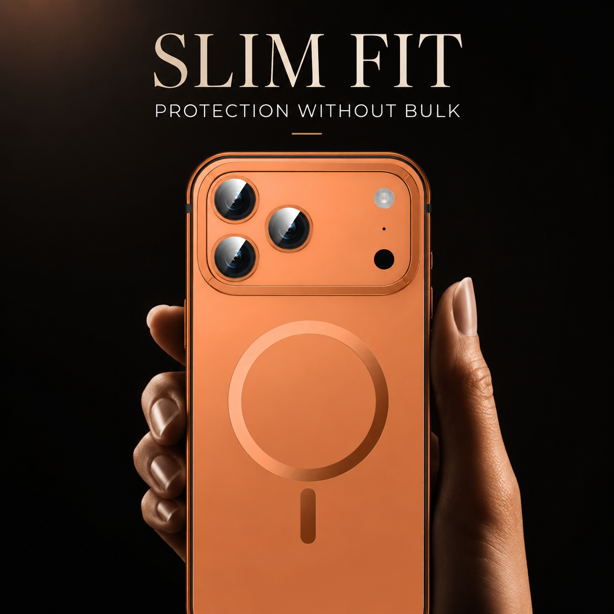 Premium iPhone Case MagSafe Compatible Orange Aluminum Alloy Cover Camera Lens Protection Shockproof Anti Scratch Finish Lightweight Secure Grip Full Coverage Design