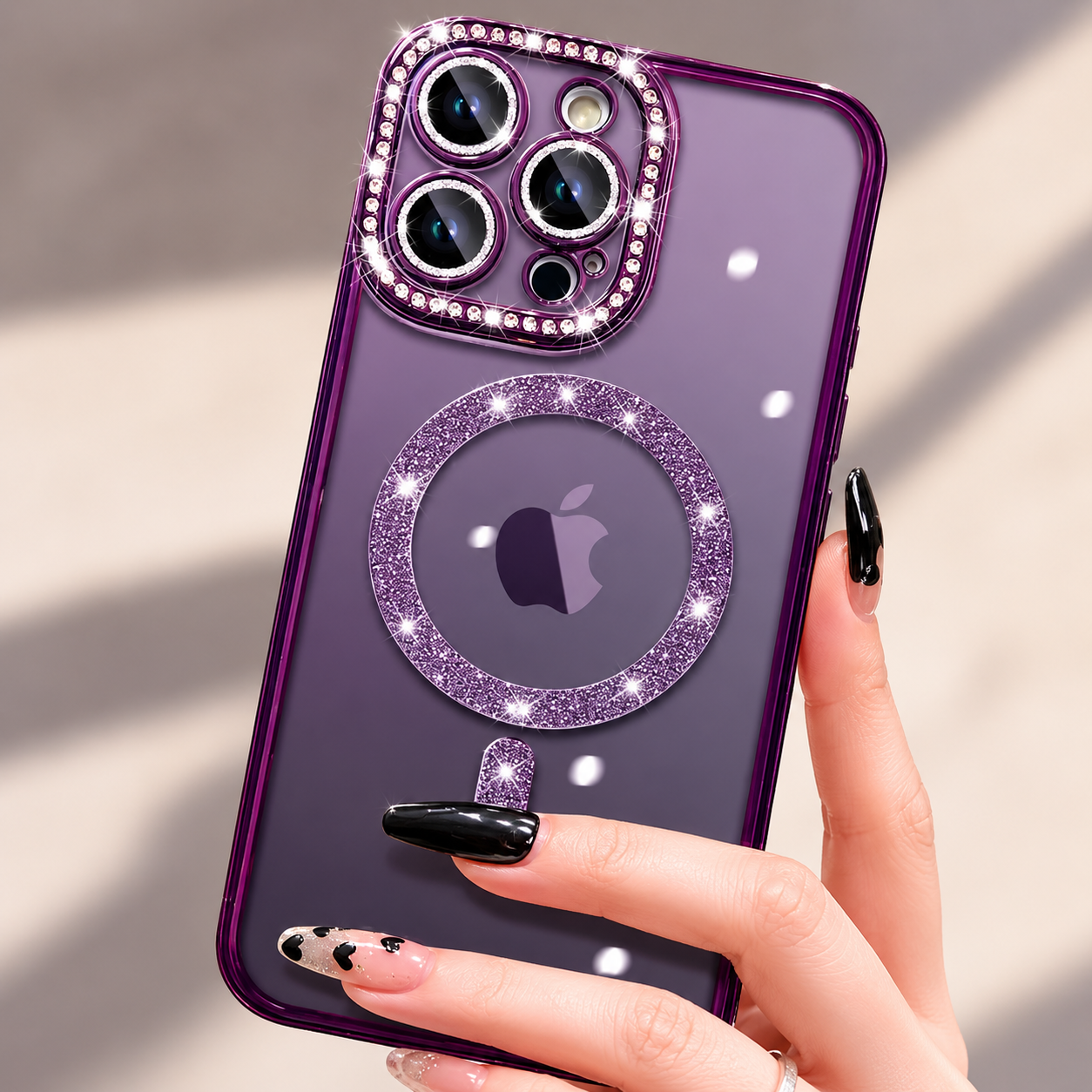 Premium iPhone Case MagSafe Compatible Pink Glitter Clear Protective Cover Camera Lens Protection Shockproof Diamond Texture Slim Lightweight Design