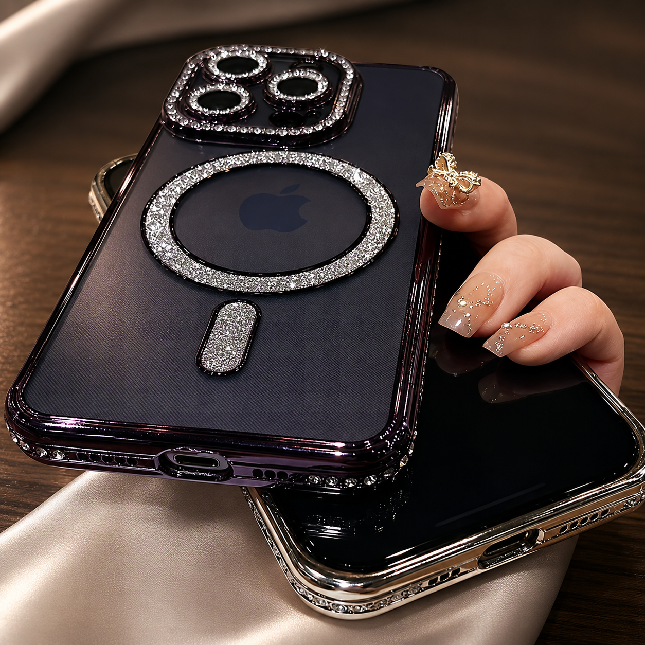 Premium iPhone Case MagSafe Compatible Pink Glitter Clear Protective Cover Camera Lens Protection Shockproof Diamond Texture Slim Lightweight Design