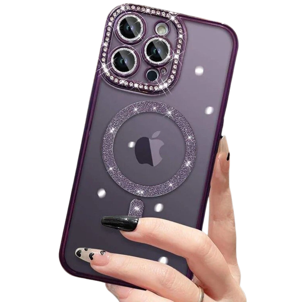 Premium iPhone Case MagSafe Compatible Pink Glitter Clear Protective Cover Camera Lens Protection Shockproof Diamond Texture Slim Lightweight Design