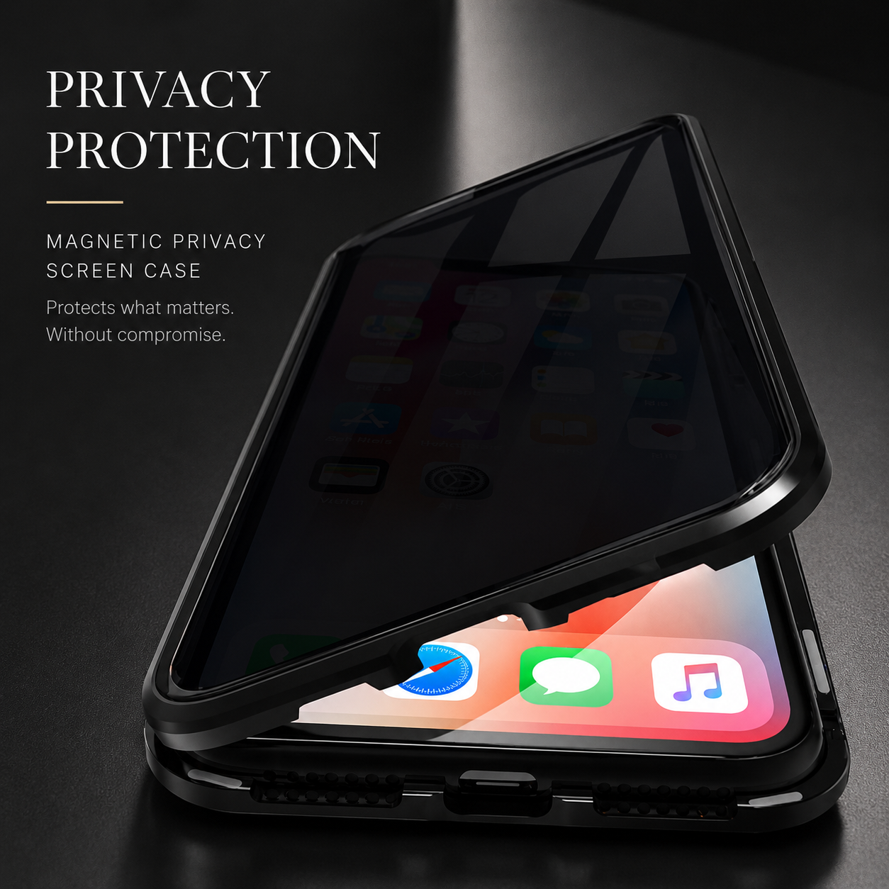 Premium iPhone Case MagSafe Compatible Privacy Screen Tempered Glass Protective Cover Camera Lens Protection Shockproof 360 Full Body Slim Design