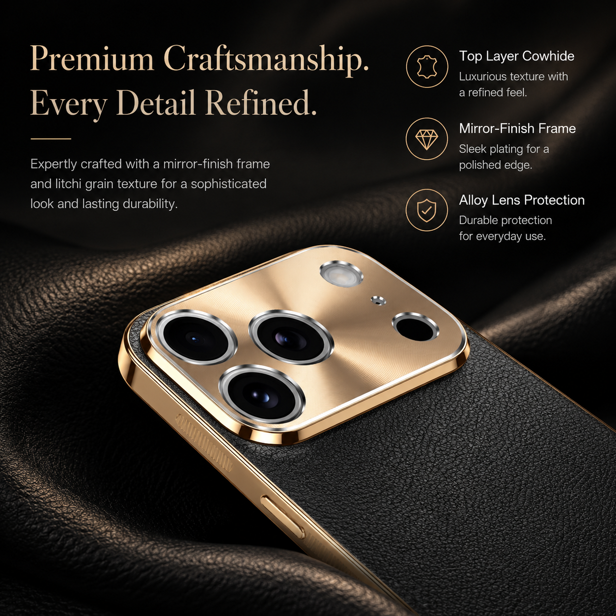 Premium iPhone Case MagSafe Compatible Protective Cover Lychee Texture Leather Back Camera Lens Protection Shockproof Full Coverage Slim Design