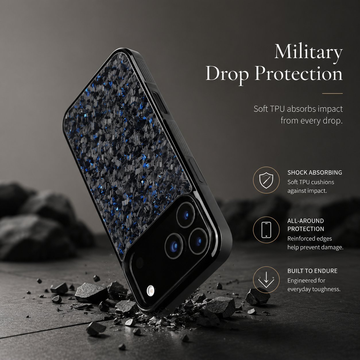 Premium iPhone Case MagSafe Compatible Real Forged Carbon Fiber Finish, TPU Hybrid Structure, Shock Resistant Non Slip Full Coverage Design
