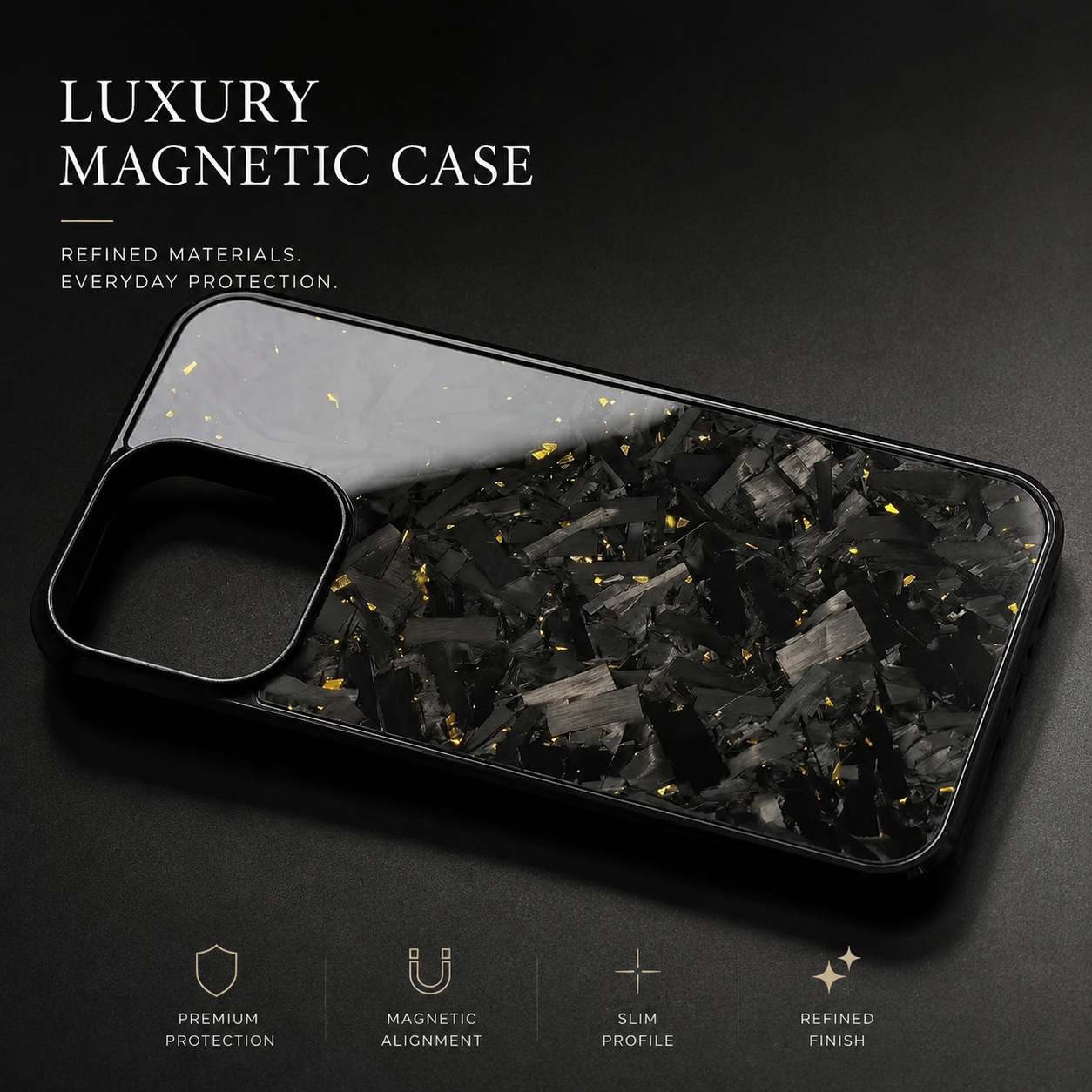 Premium iPhone Case MagSafe Compatible Real Glossy Forged Carbon Fiber Cover Shockproof TPU Hybrid Full-Coverage Magnetic Non-Slip Design