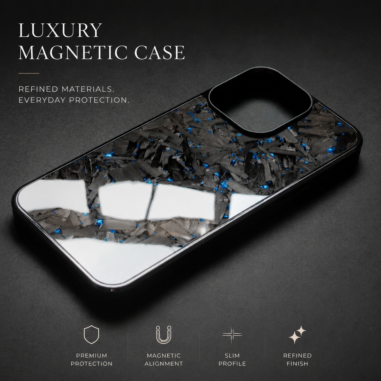 Premium iPhone Case MagSafe Compatible Real Glossy Forged Carbon Fiber Cover Shockproof TPU Hybrid Full-Coverage Magnetic Non-Slip Design