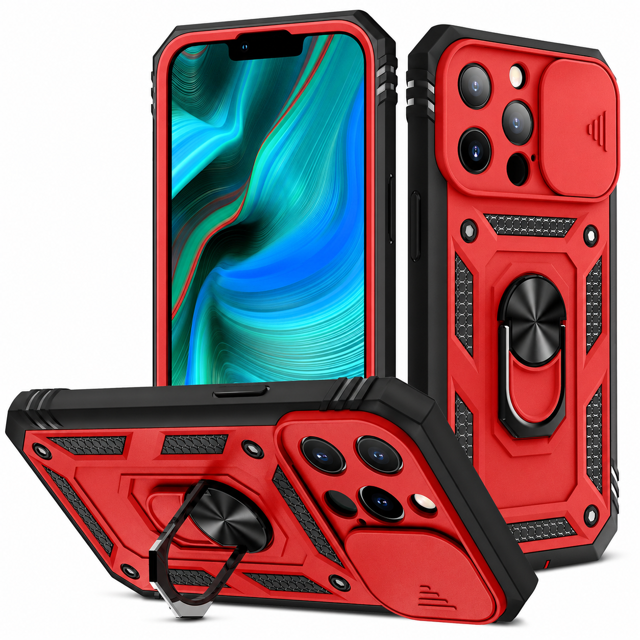 Premium iPhone Case MagSafe Compatible Rugged Armor Card Holder Kickstand Shockproof Protective Cover Camera Lens Protection Heavy Duty Design