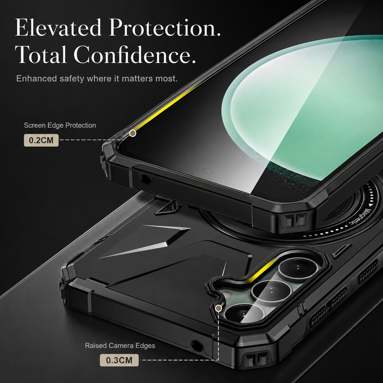 Premium iPhone Case MagSafe Compatible Rugged Armor Protective Cover 360 Rotating Ring Stand Camera Lens Protection Shockproof Hard PC Design