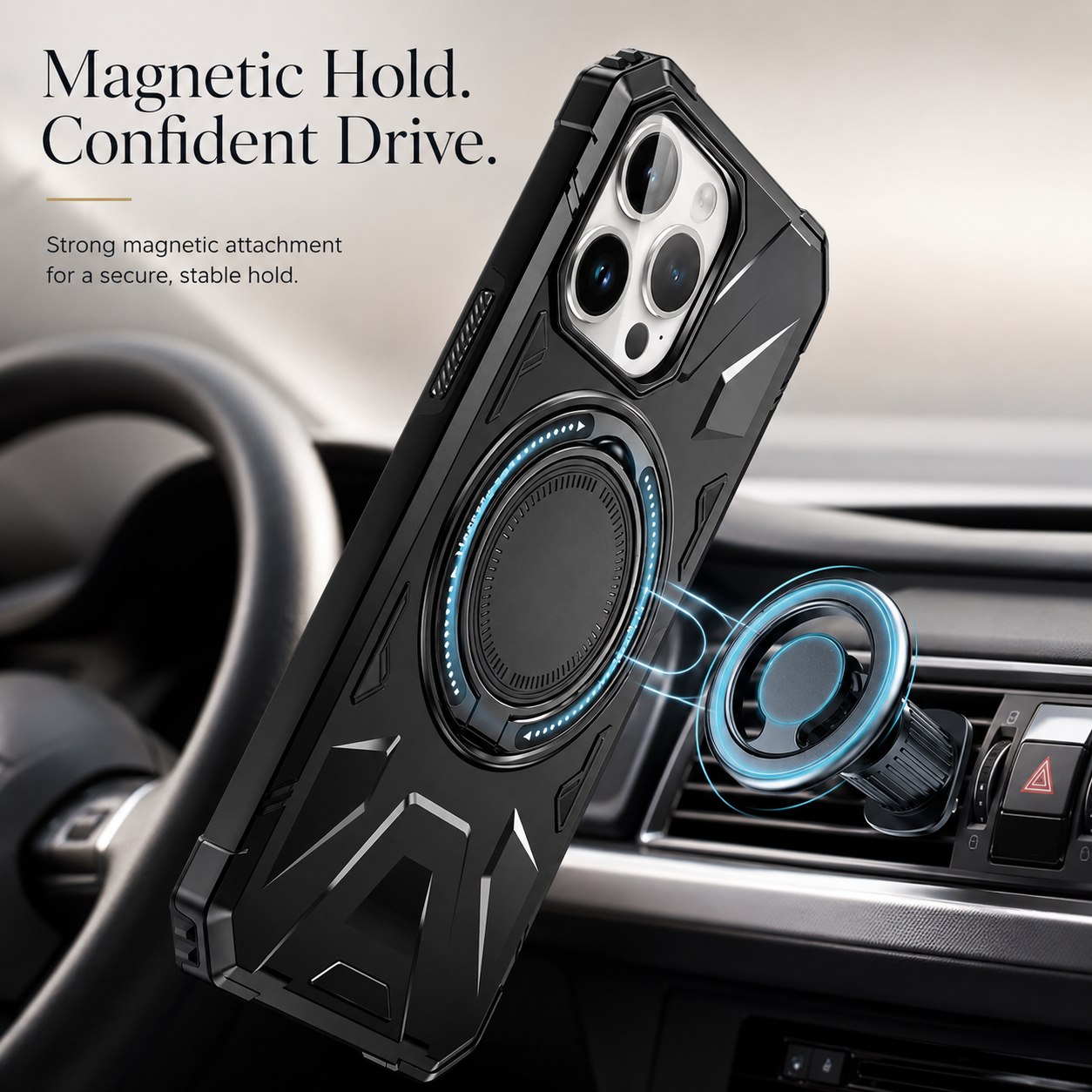 Premium iPhone Case MagSafe Compatible Rugged Armor Protective Cover 360 Rotating Ring Stand Camera Lens Protection Shockproof Hard PC Design