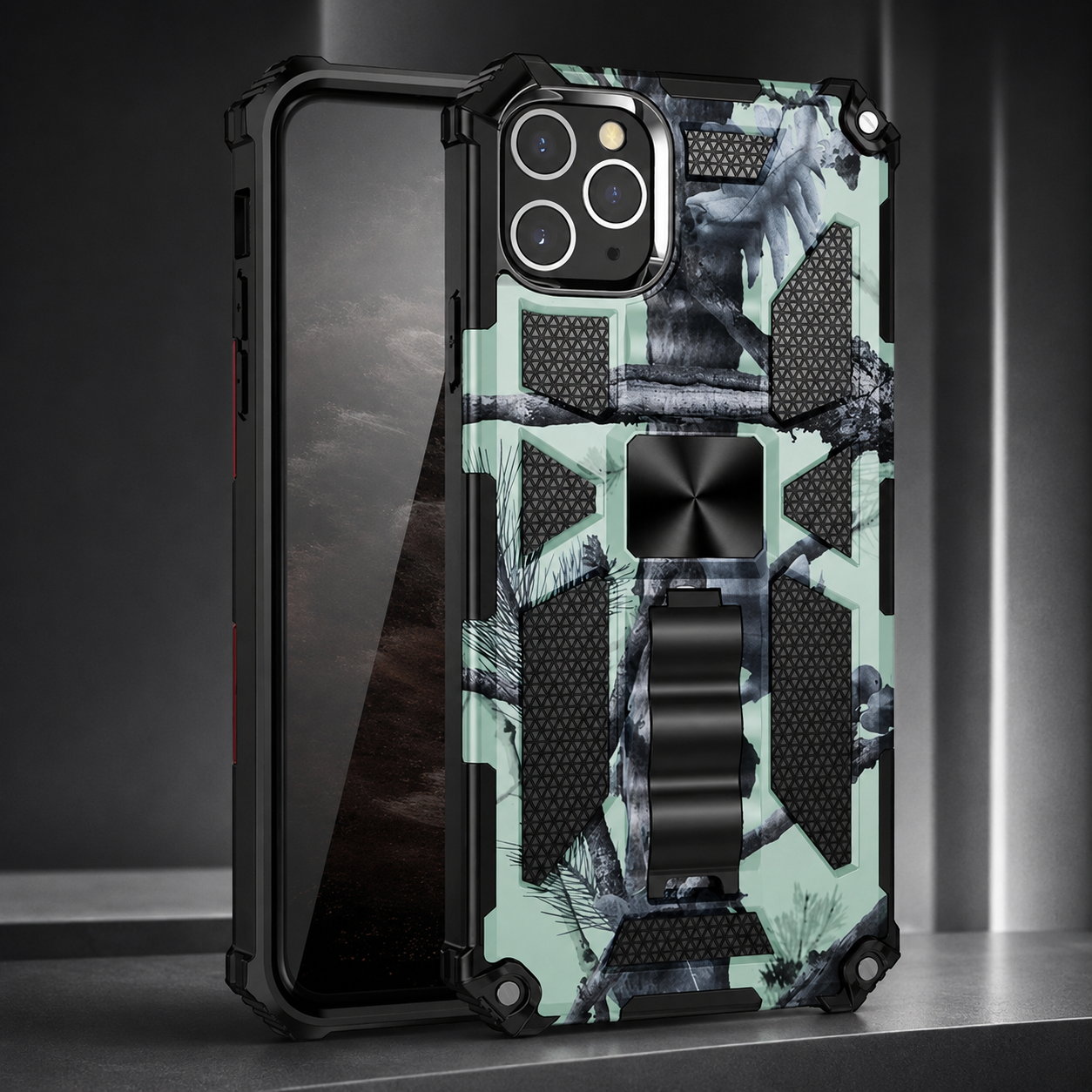 Premium iPhone Case MagSafe Compatible Rugged Armor Protective Cover Camera Lens Protection Shockproof Camouflage Kickstand Heavy Duty Design