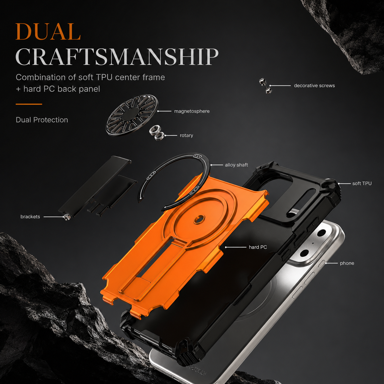 Premium iPhone Case MagSafe Compatible Shockproof Cover Rugged Armor Magnetic Wireless Charging Bracket Stand Anti Fingerprint Non Slip Design