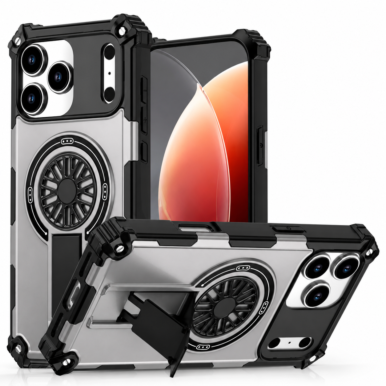 Premium iPhone Case MagSafe Compatible Shockproof Cover Rugged Armor Magnetic Wireless Charging Bracket Stand Anti Fingerprint Non Slip Design