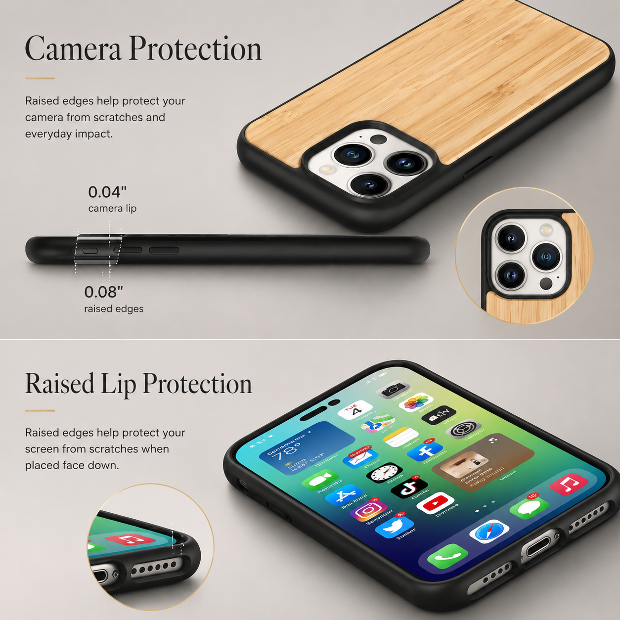 Premium iPhone Case MagSafe Compatible Solid Bamboo Wood Protective Cover Camera Lens Protection Shockproof Hard Back Slim Natural Design
