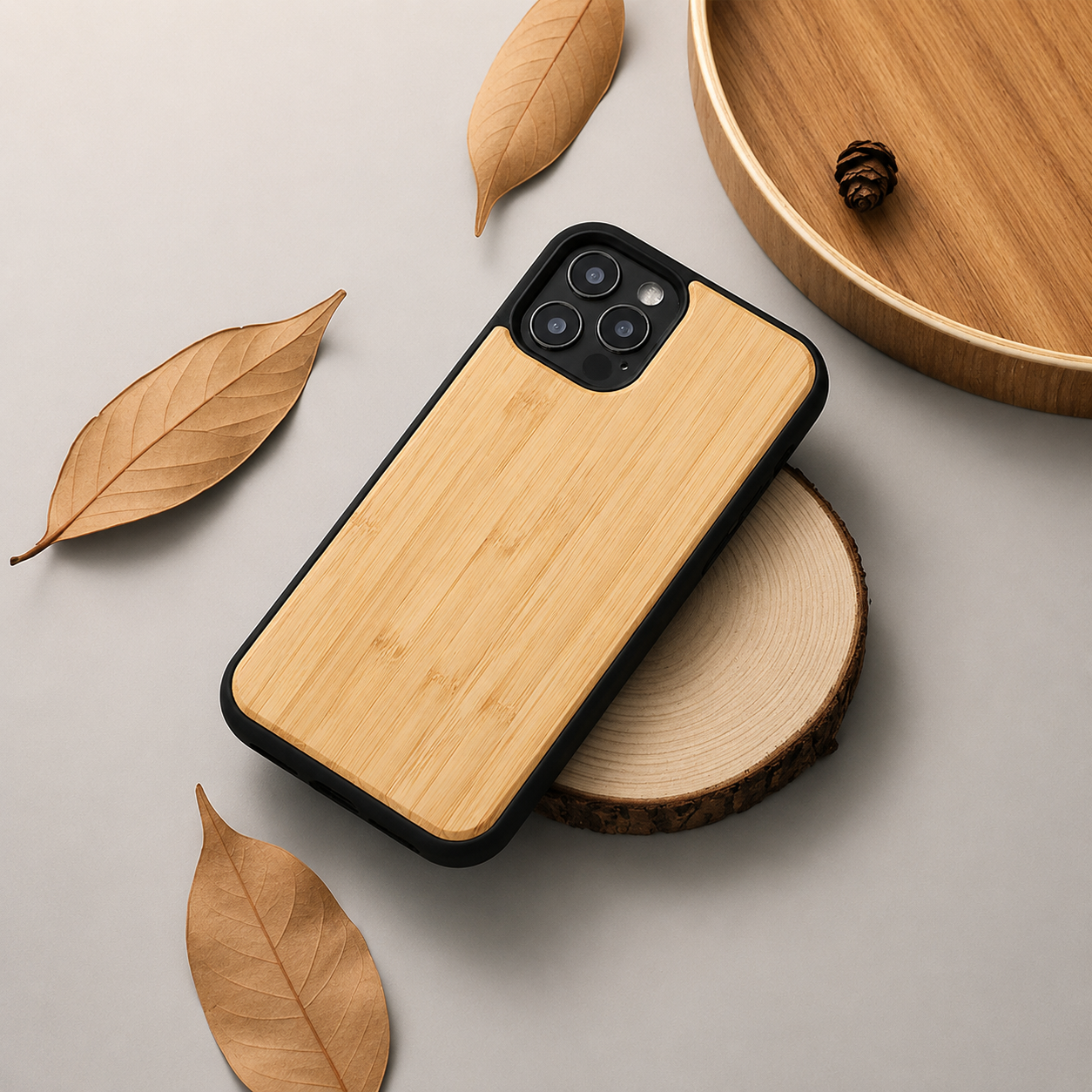 Premium iPhone Case MagSafe Compatible Solid Bamboo Wood Protective Cover Camera Lens Protection Shockproof Hard Back Slim Natural Design