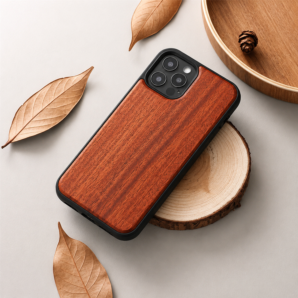 Premium iPhone Case MagSafe Compatible Solid Bamboo Wood Protective Cover Camera Lens Protection Shockproof Hard Back Slim Natural Design