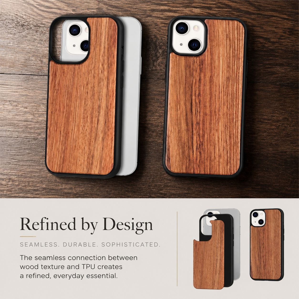 Premium iPhone Case MagSafe Compatible Solid Bamboo Wood Protective Cover Camera Lens Protection Shockproof Hard Back Slim Natural Design