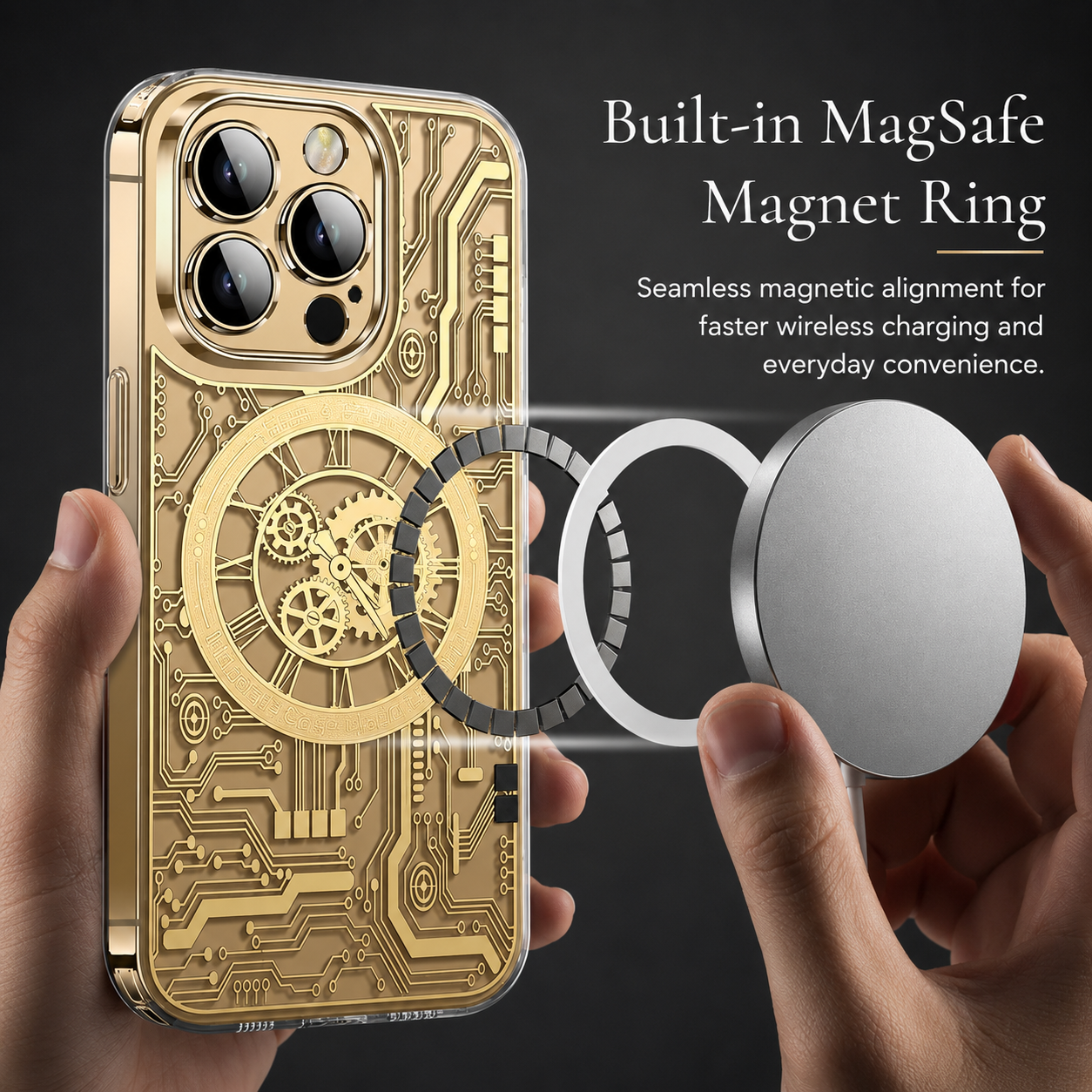 Premium iPhone Case MagSafe Compatible Transparent Protective Cover Camera Lens Protection Shockproof Clear Back Mechanical Texture Bumper Frame