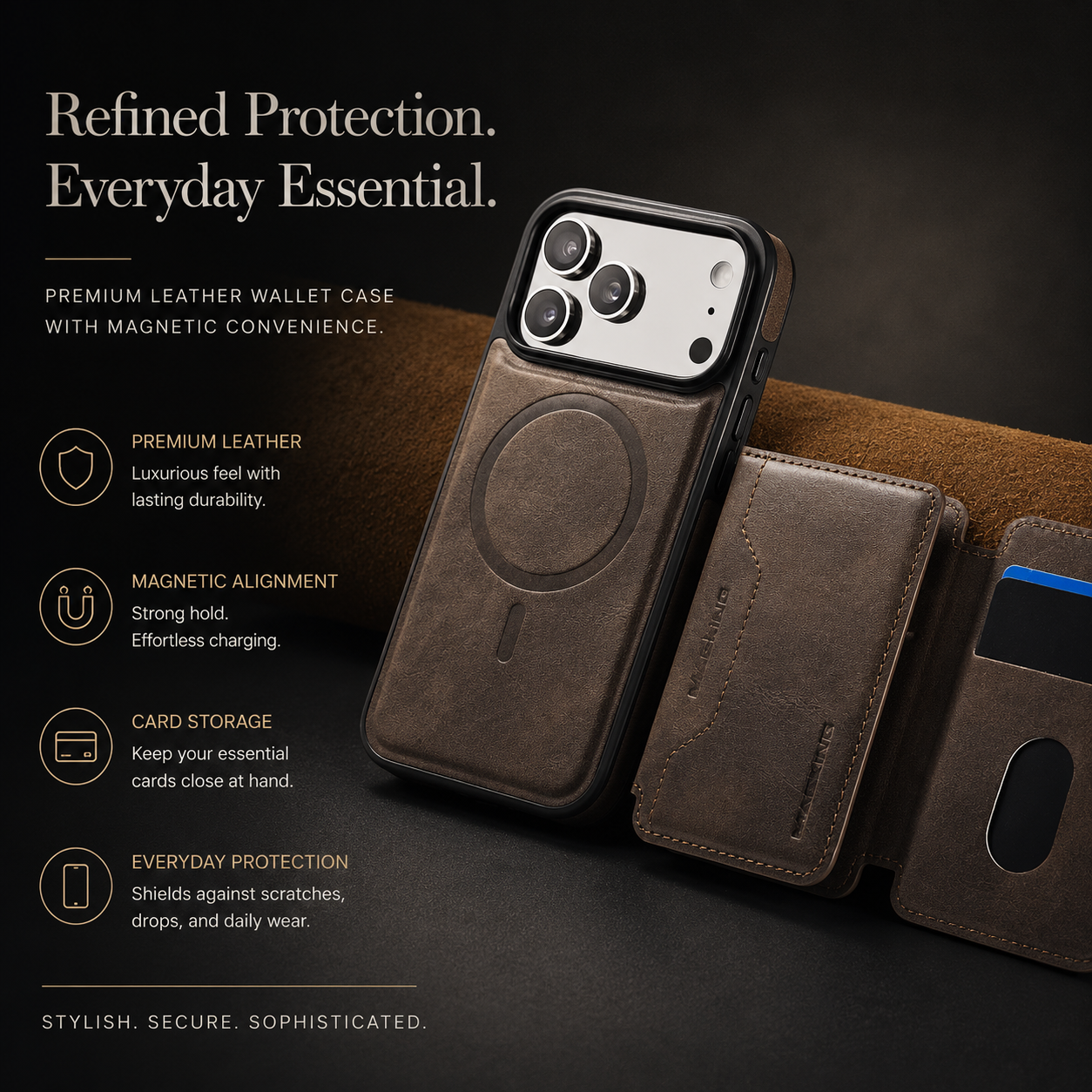 Premium iPhone Case MagSafe Compatible Wallet Cover Card Holder Shockproof Protective Cover Detachable Magnetic Leather Design