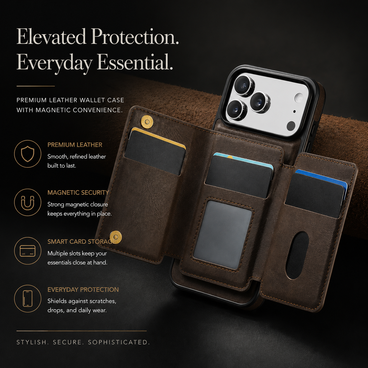 Premium iPhone Case MagSafe Compatible Wallet Cover Card Holder Shockproof Protective Cover Detachable Magnetic Leather Design
