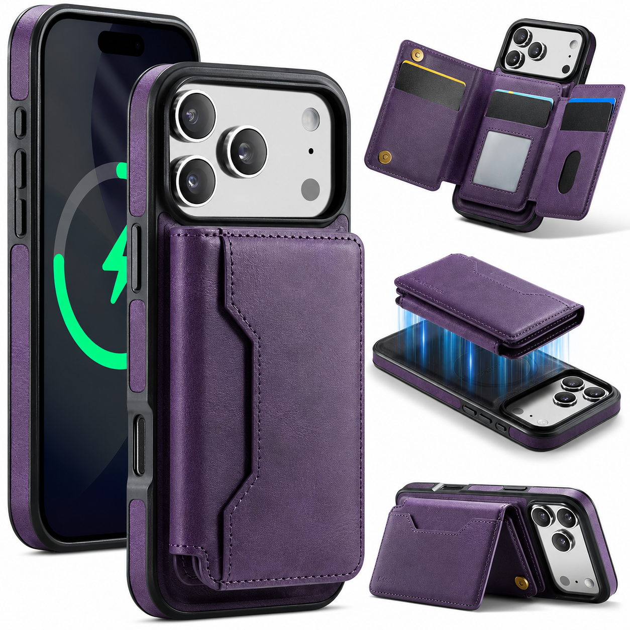 Premium iPhone Case MagSafe Compatible Wallet Cover Card Holder Shockproof Protective Cover Detachable Magnetic Leather Design
