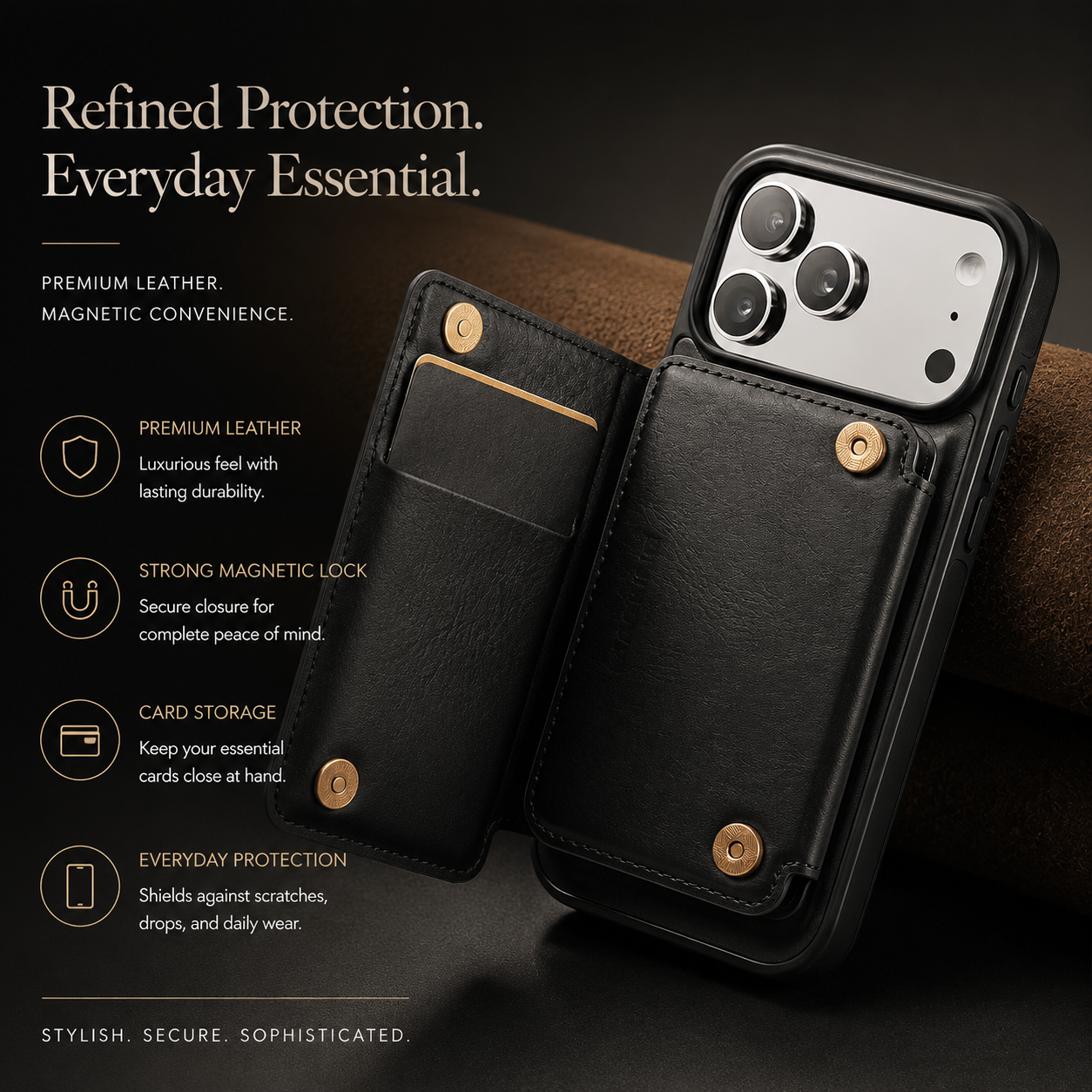 Premium iPhone Case MagSafe Compatible Wallet Cover Card Holder Shockproof Protective Cover Detachable Magnetic Leather Design