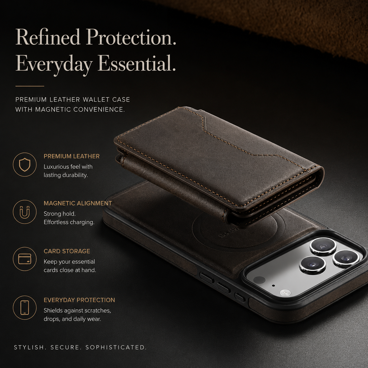 Premium iPhone Case MagSafe Compatible Wallet Cover Card Holder Shockproof Protective Cover Detachable Magnetic Leather Design