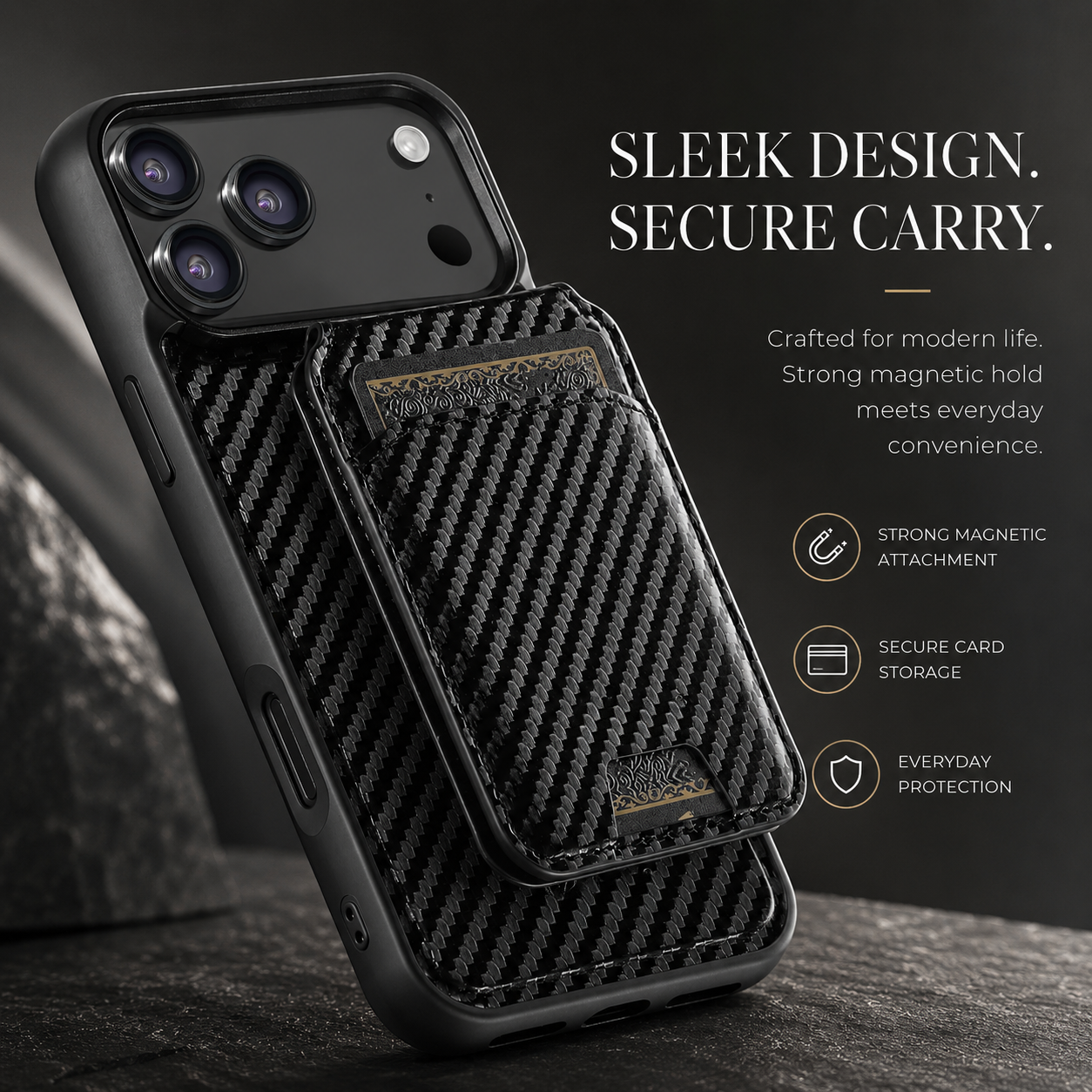 Premium iPhone Case MagSafe Compatible Wallet Cover Card Holder Shockproof Protective Cover Magnetic Stand Faux Leather Design