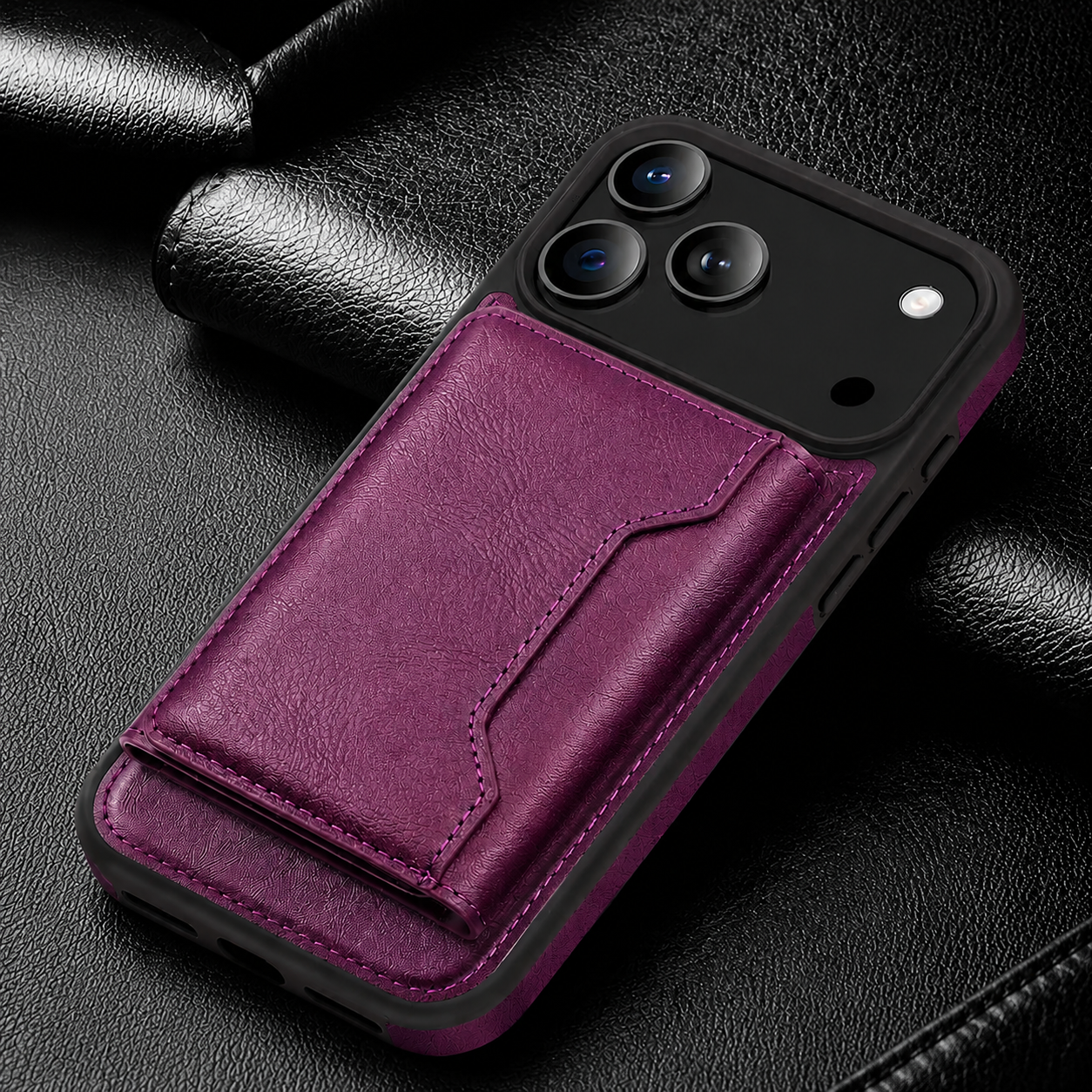 Premium iPhone Case MagSafe Compatible Wallet Cover Card Holder Shockproof Protective Cover PU Leather Magnetic Storage Design