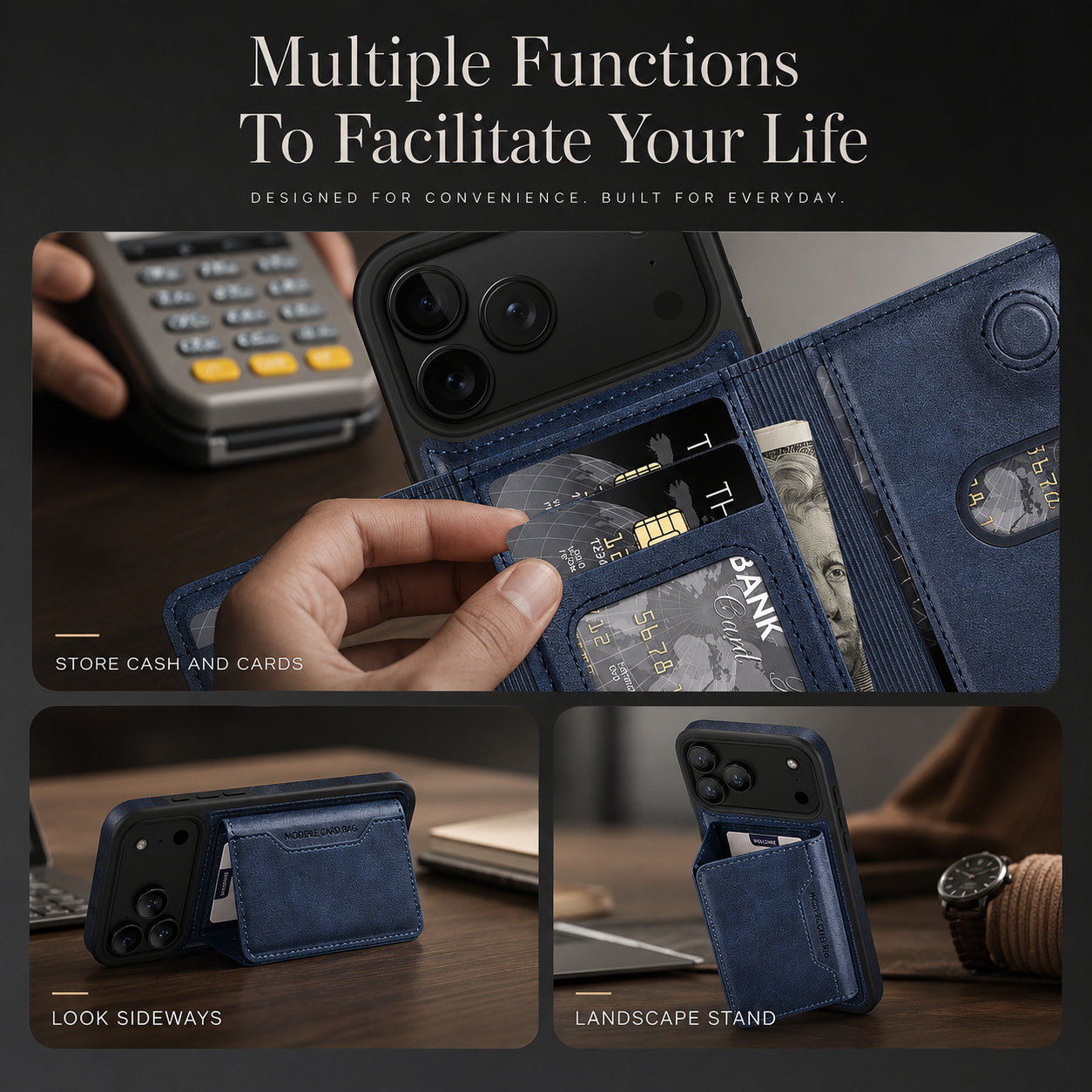 Premium iPhone Case MagSafe Compatible Wallet Cover Card Holder Shockproof Protective Cover PU Leather Magnetic Storage Design