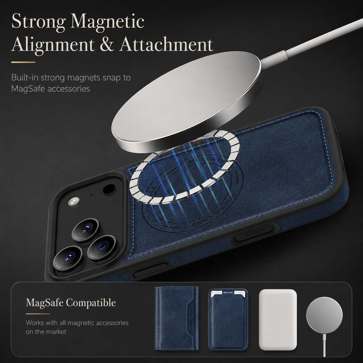 Premium iPhone Case MagSafe Compatible Wallet Cover RFID Card Holder Shockproof Protective Cover PU Leather Magnetic Storage Design